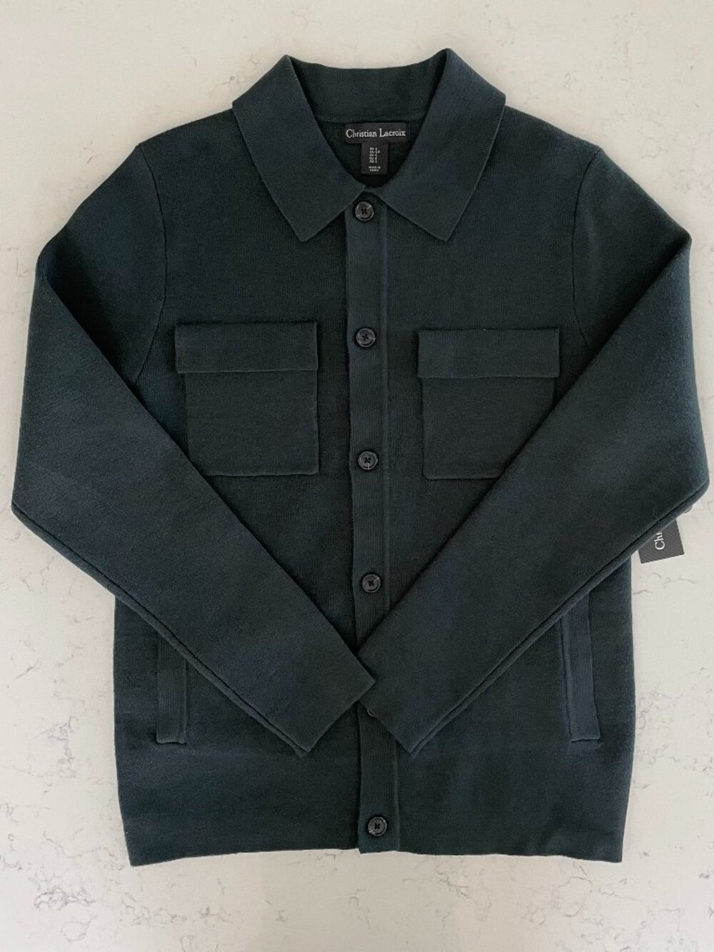 Christian Lacroix Knit Button Down Rayon Nylon Blend Cardigan Sweater Green Sz S